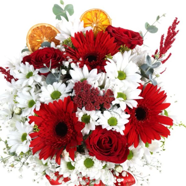 Vazoda Gerbera, Papatya ve Kırmızı Gül