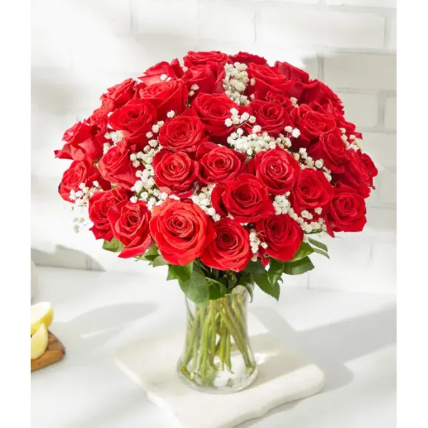 Vazoda 35 Kırmızı Gül Ayıcık ve Çikolata