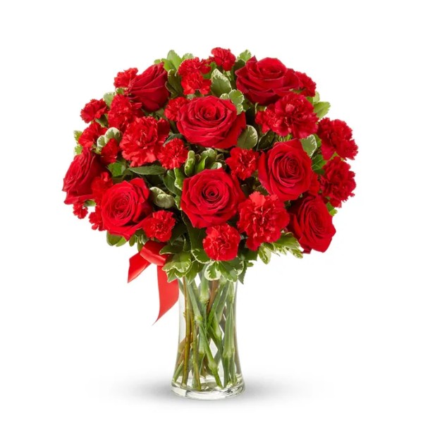 Vazada 15 Kırmızı Gül ve Karanfiller