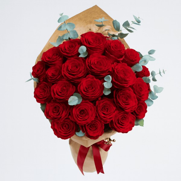 Kraft Buket Kağıdında 25'li Kırmızı Gül Buketi